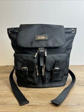 Cavalli Class Black Nylon Backpack | Designer Utility Rucksack | Silver Hardware